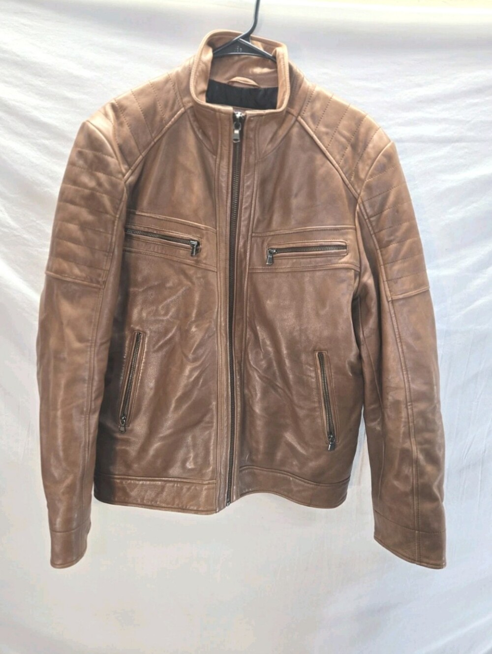 Overland Udo Waxed 100% Leather Jacket Moto Men's Medium Wool Quilt Lined Biker